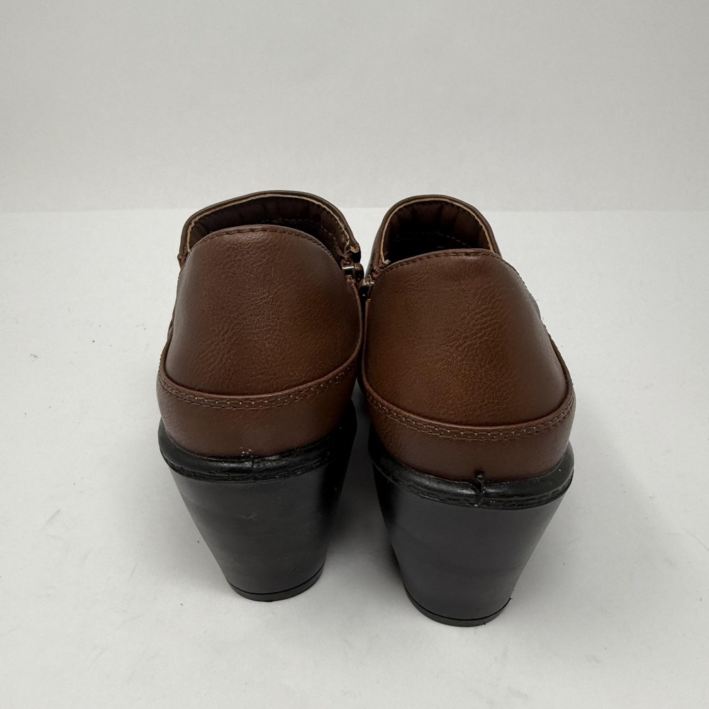 Brown Slip On Shoes Womens Size 8 Medium Block Heel Comfort Casual Zip Sides - Picture 8 of 13